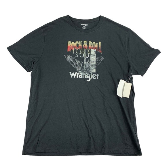 Wrangler Mens Rock & Roll Graphic Crewneck Short Sleeve T-Shirt Black 2XL - Picture 1 of 4